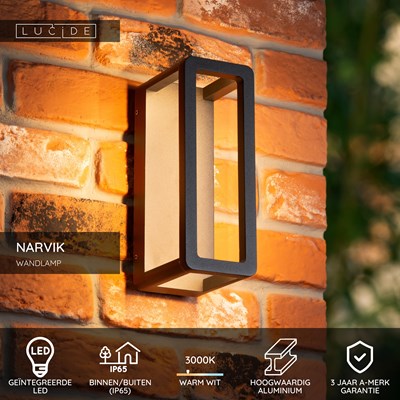 Lucide NARVIK - Wandlamp Binnen/Buiten - LED - 1x9,2W 3000K - IP65 - Zwart